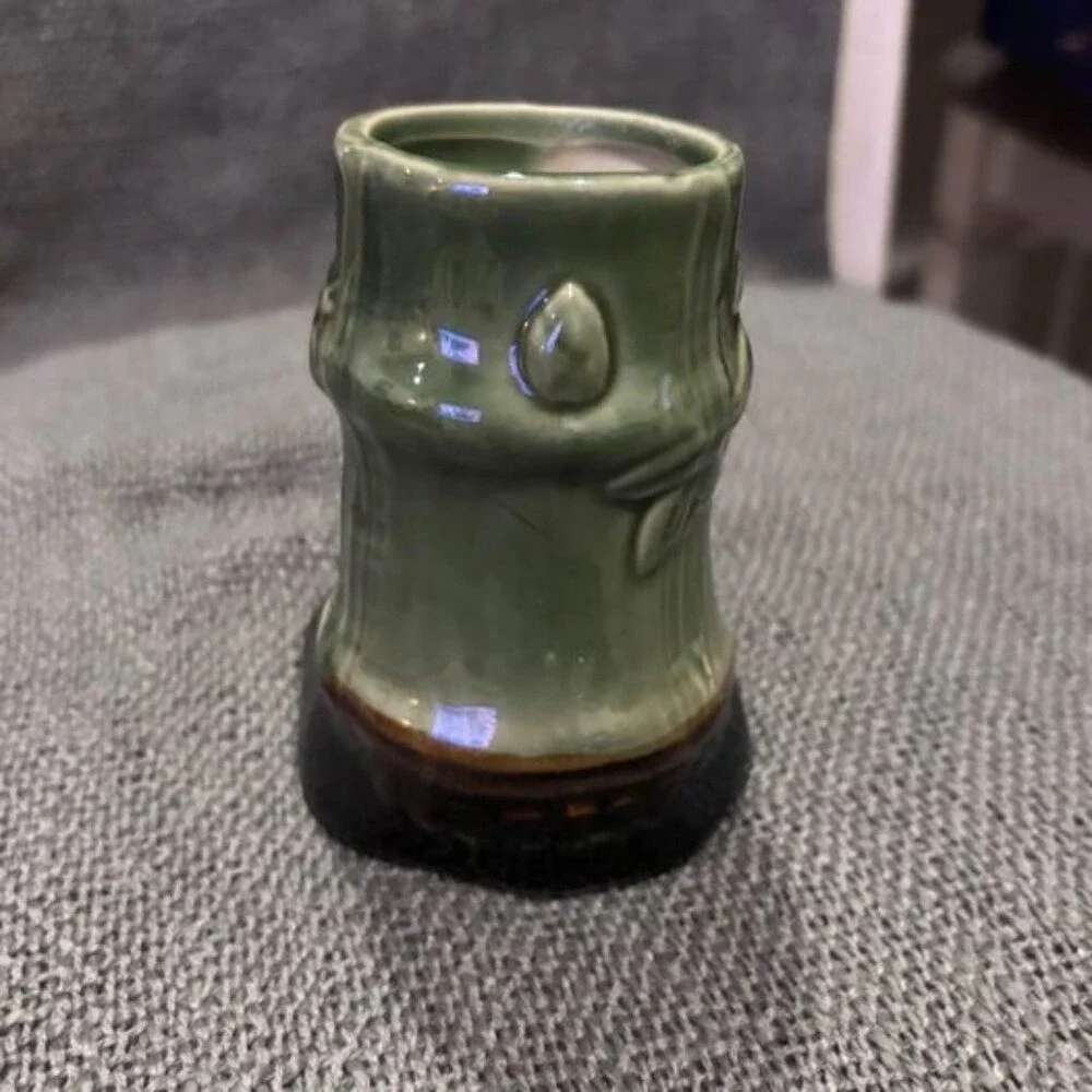 Vintage Ceramic Panda Bamboo Bud Vase Figurine Green White Black